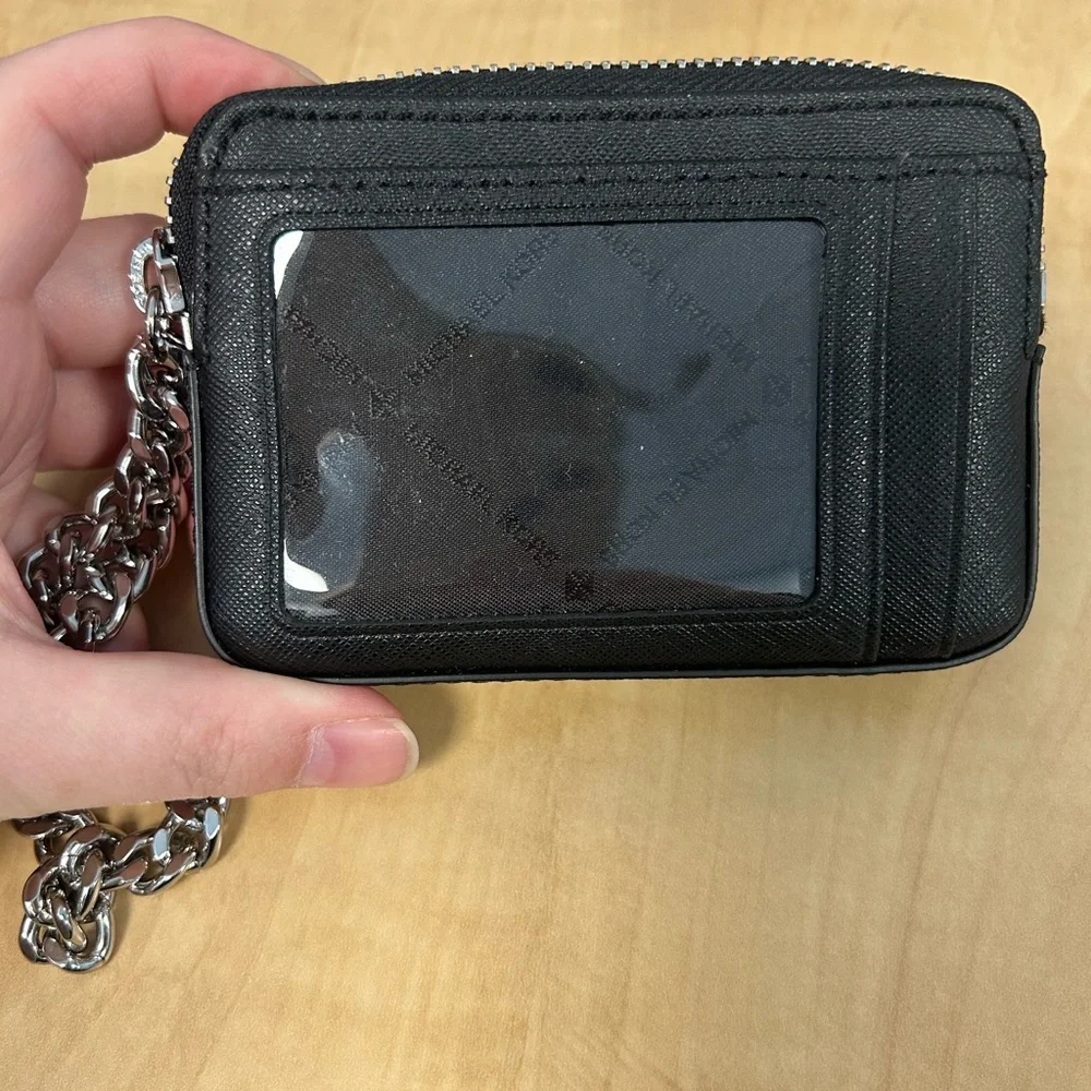 Michael Kors Black Saffiano Leather Zip Wristlet with Chain Strap - Picture 3 of 5